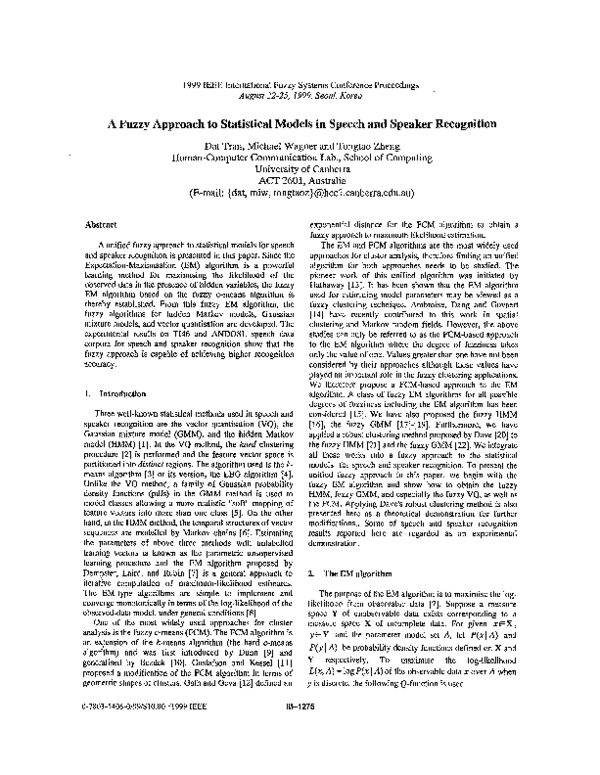 (PDF) A fuzzy approach to statistical models in speech and speaker ...