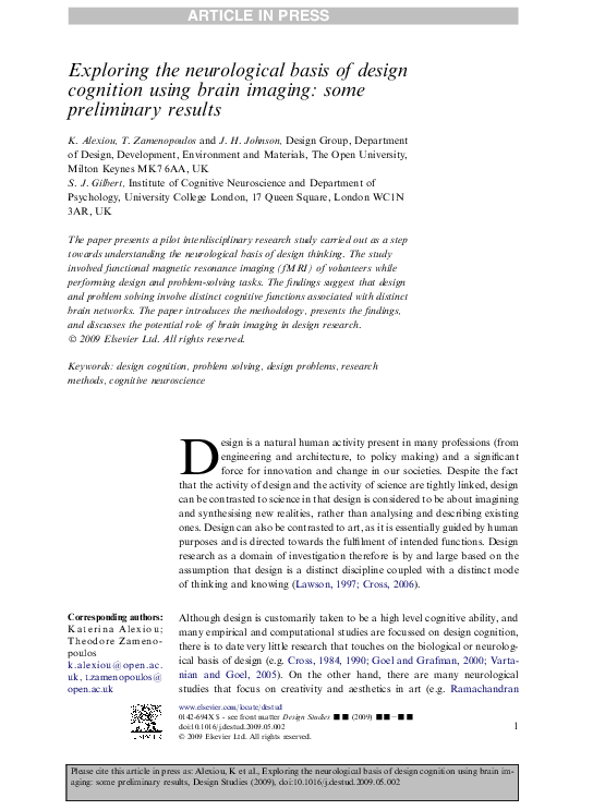 (PDF) Exploring the neurological basis of design cognition using brain ...