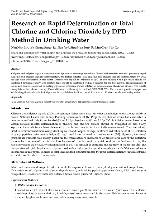 (PDF) Research on Rapid Determination of Total Chlorine and Chlorine