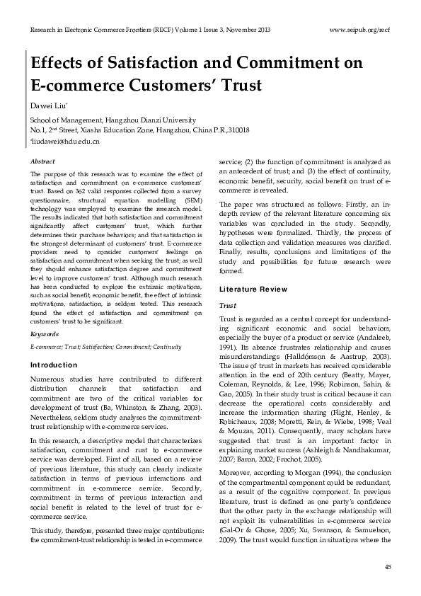 (PDF) Effects of Satisfaction and Commitment on E-commerce Customers' Trust