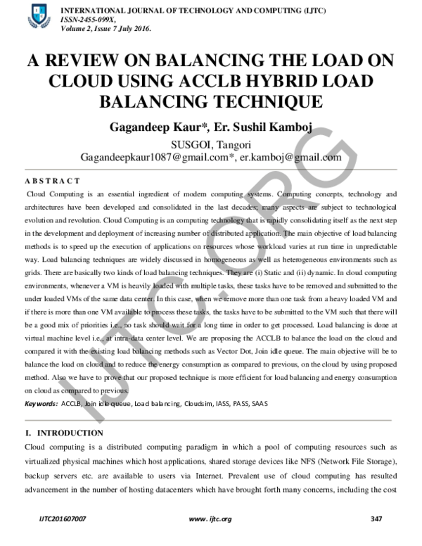 (PDF) A REVIEW ON BALANCING THE LOAD ON CLOUD USING ACCLB HYBRID LOAD ...