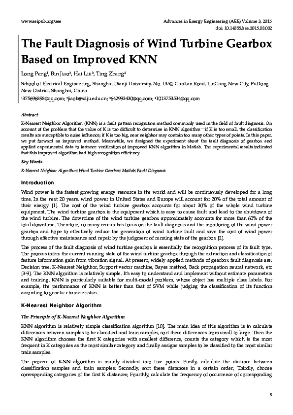 (PDF) The Fault Diagnosis of Wind Turbine Gearbox Based on Improved KNN