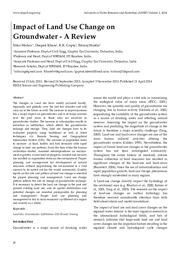(PDF) Impact of Land Use Change on Groundwater ‐ A Review Co. SEP and