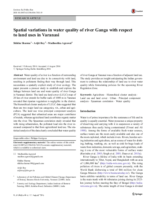 (PDF) Spatial variations in water quality of river Ganga with respect ...