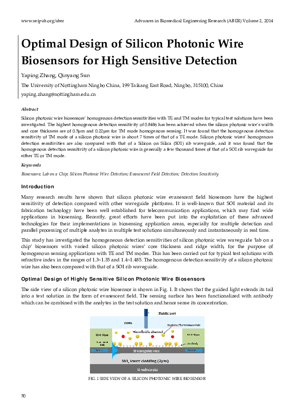 (PDF) Optimal Design of Silicon Photonic Wire Biosensors for High ...