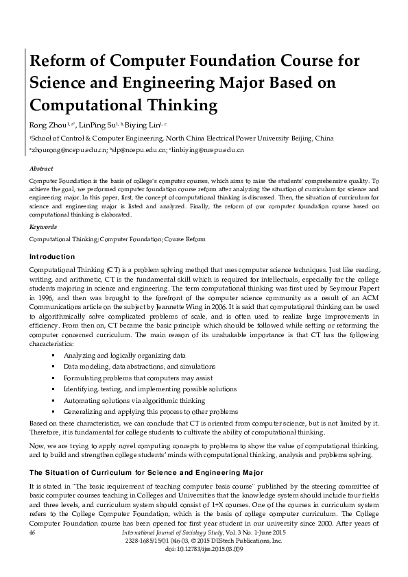 (PDF) Reforming Computer Foundations with Computational Thinking