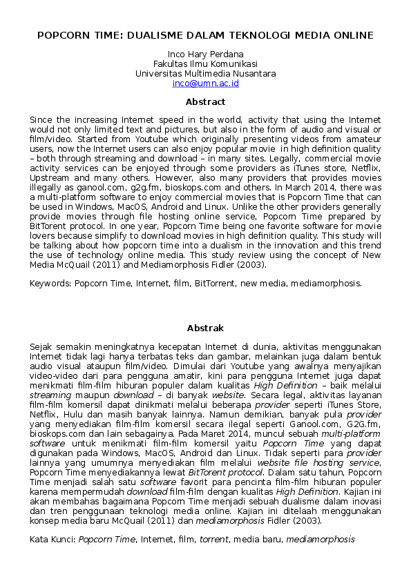 (DOC) POPCORN TIME DUALISME DALAM TEKNOLOGI MEDIA ONLINE Inco H A R