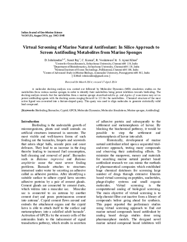 (PDF) Virtual Screening of Marine Natural Antifoulant: In Silico ...