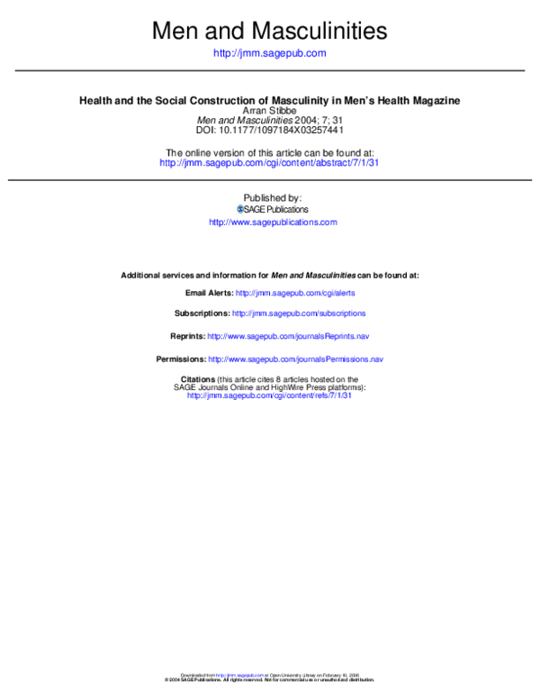 (PDF) Health and the social construction of masculinity in men's health ...