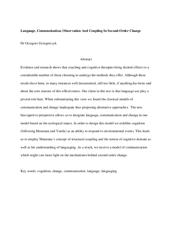 (PDF) Language, Communication, Observation And Coupling In Second-Order ...