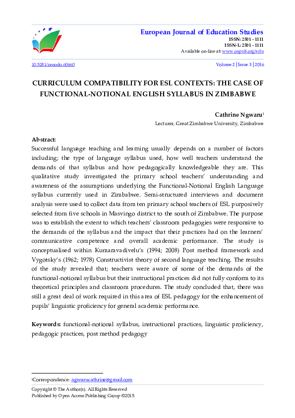 (PDF) CURRICULUM COMPATIBILITY FOR ESL CONTEXTS: THE CASE OF FUNCTIONAL ...