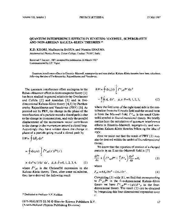 (PDF) Quantum interference effects in Einstein-Maxwell, supergravity ...