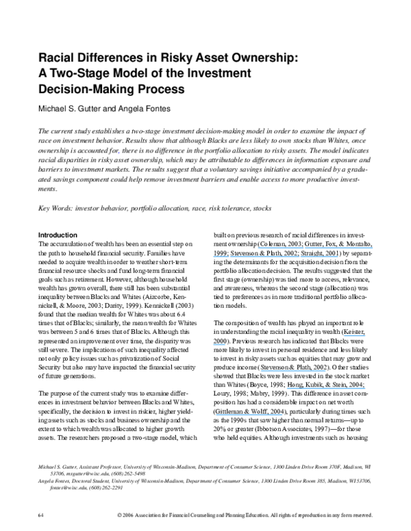(PDF) Racial differences in risky asset ownership: A two-stage model of ...