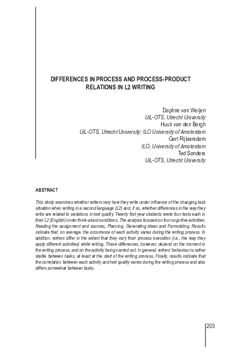 (PDF) Differences in Process and Process-Product Relations in L2 Writing