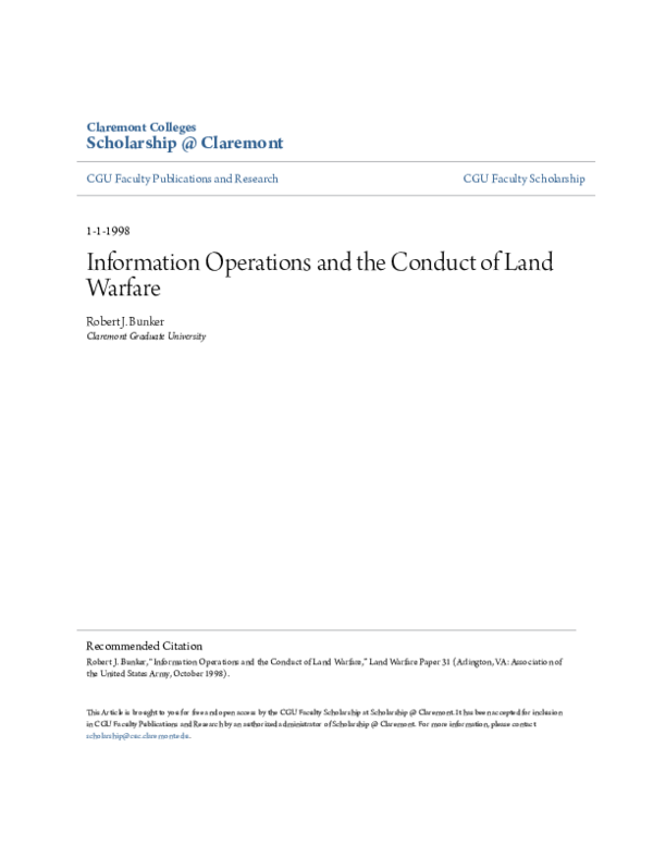 (PDF) Information Operations and the Conduct of Land Warfare Robert J