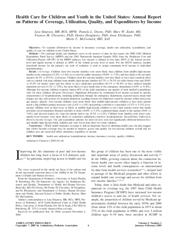 (PDF) Health Care for Children and Youth in the United States: 2001 ...
