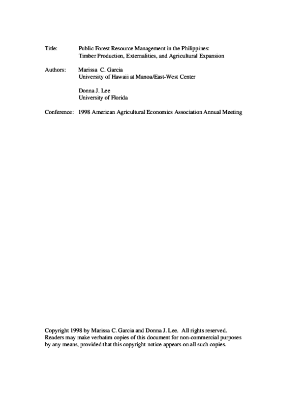 (PDF) Public Forest Resource Management in the Philippines: Timber ...