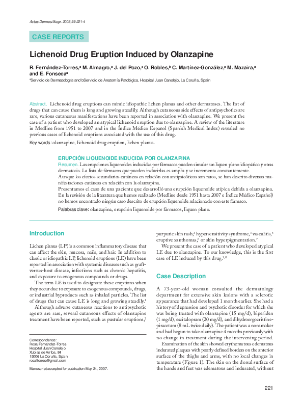 (PDF) Lichenoid Drug Eruption Induced by Olanzapine