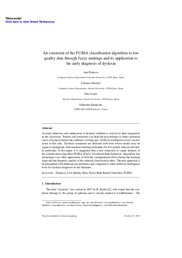(PDF) An extension of the FURIA classification algorithm to low quality ...