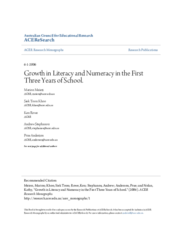 (PDF) Growth in Literacy and Numeracy in the First Three Years of School