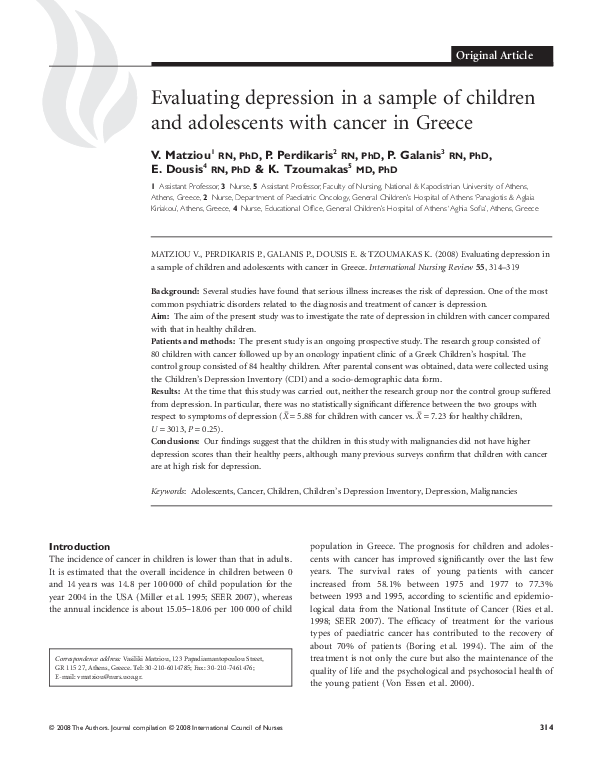 (PDF) Evaluating depression in a sample of children and adolescents ...