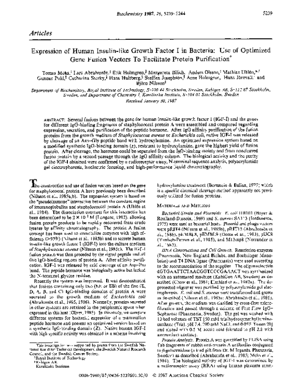 (PDF) Expression of human insulin-like growth factor I in bacteria: use ...