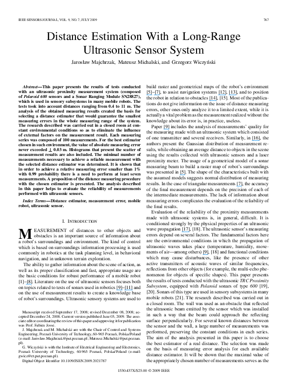 (PDF) Distance Estimation With a Long-Range Ultrasonic Sensor System