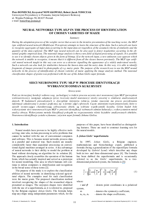 (PDF) Neural networks type MLP in the process of identification chosen ...