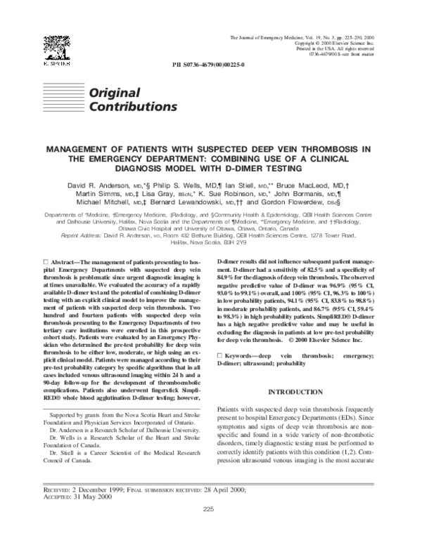 (PDF) Management of patients with suspected deep vein thrombosis in the ...