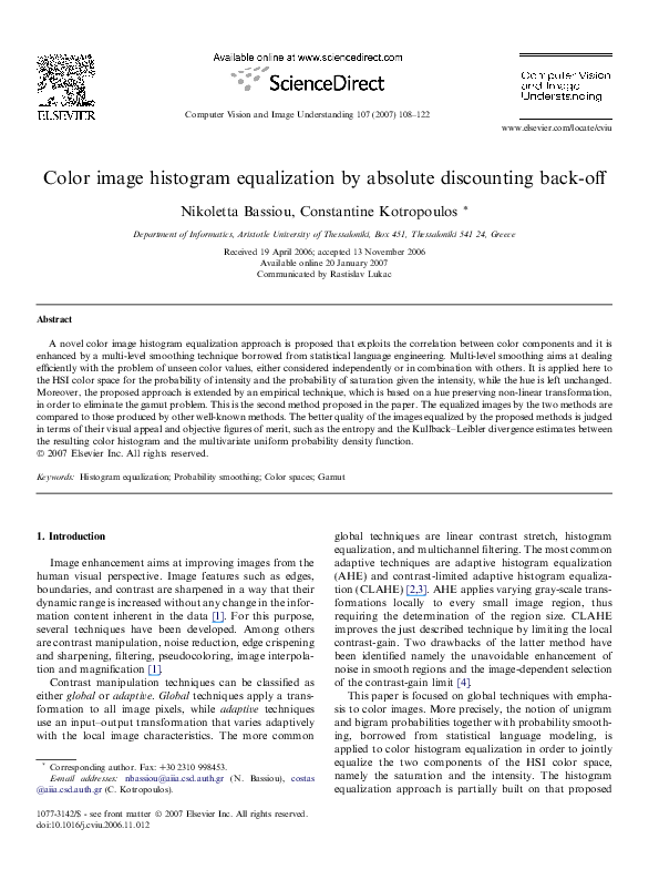 (PDF) Color image histogram equalization by absolute discounting back