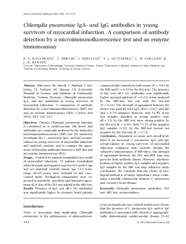 (PDF) Chlamydia pneumoniae IgA- and IgG antibodies in young survivors ...