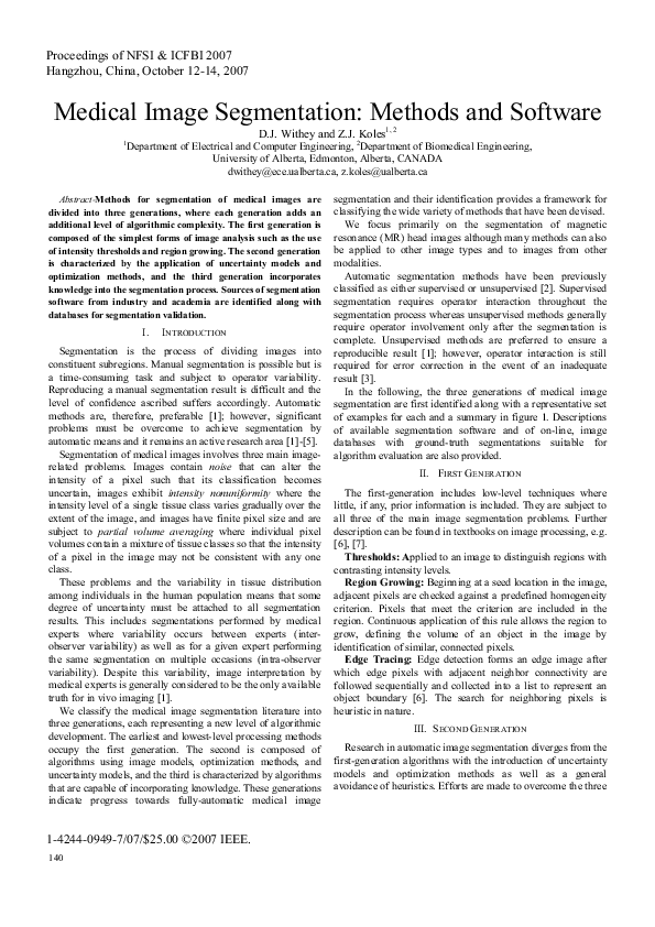 (PDF) Medical Image Segmentation: Methods and Software