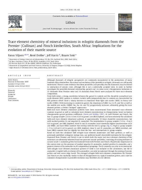(PDF) Trace element chemistry of mineral inclusions in eclogitic