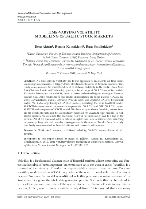 (PDF) Time‐varying volatility modelling of Baltic stock markets