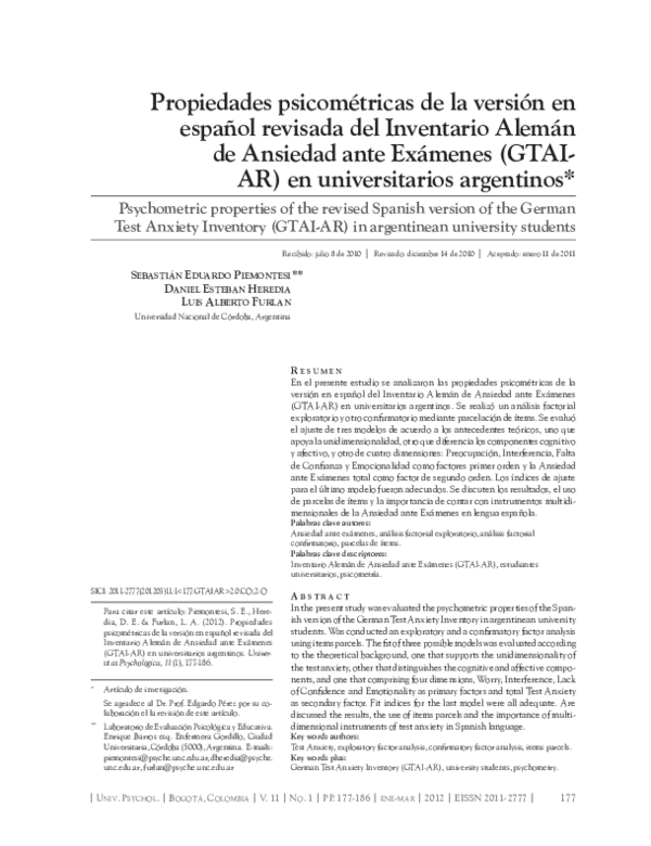 (PDF) Psychometric properties of the revised Spanish version of the ...