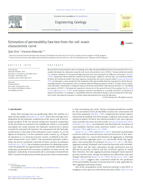 (PDF) Estimation of permeability function from the soil–water ...