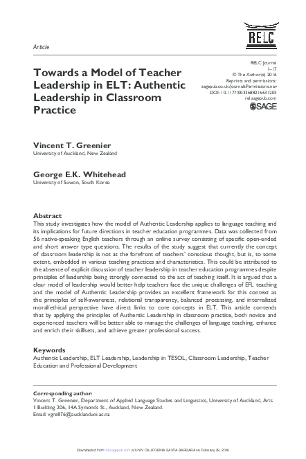(PDF) Towards a Model of Teacher Leadership in ELT: Authentic ...