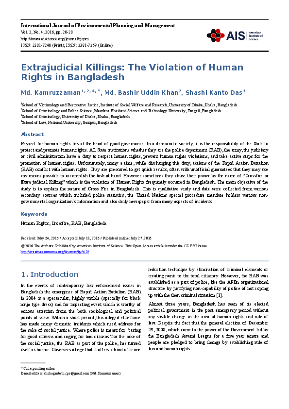 (PDF) Extrajudicial Killings: The Violation of Human Rights in Bangladesh