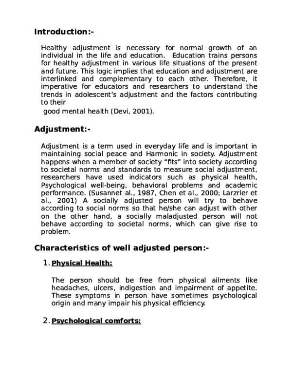 (DOC) A Study of Adjustment Problems in Academically Weak Students