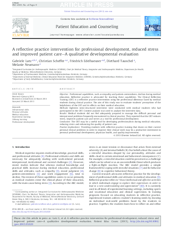 (PDF) A reflective practice intervention for professional development ...