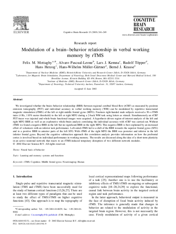 (PDF) Modulation of a brain-behavior relationship in verbal working ...