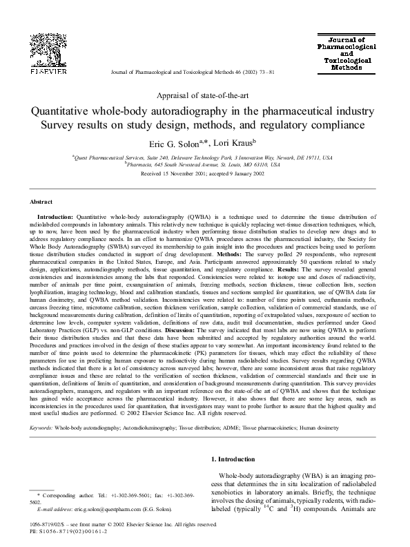 (PDF) Quantitative wholebody autoradiography in the pharmaceutical