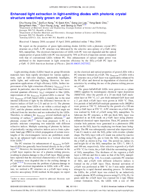 (PDF) Enhanced light extraction in light-emitting diodes with photonic ...