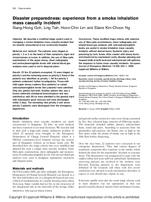 (PDF) Disaster preparedness experience from a smoke inhalation mass