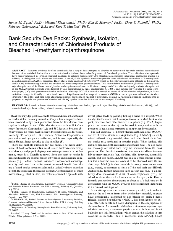 (PDF) Bank Security Dye Packs: Synthesis, Isolation, and ...