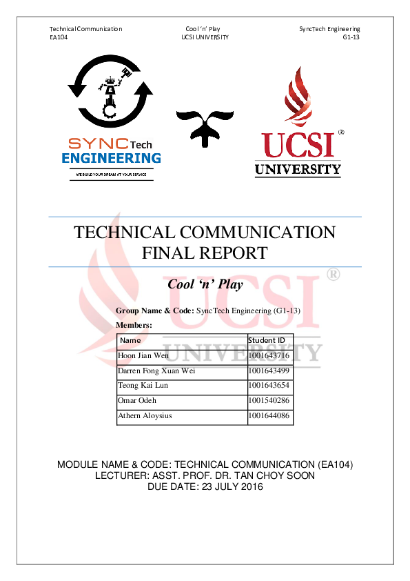 (PDF) TECHNICAL COMMUNICATION FINAL REPORT Cool 'n' Play by SyncTech ...