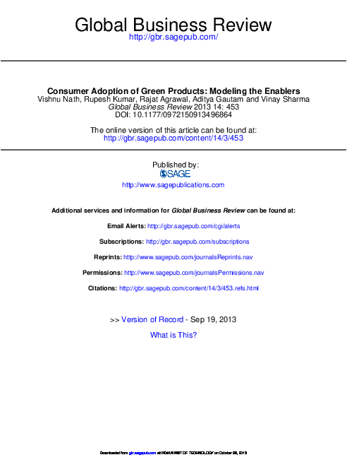 Pdf Consumer Adoption Of Green Products Modeling The Enablers Pdf Consumer Adoption Of Green Products Modeling The Enablers