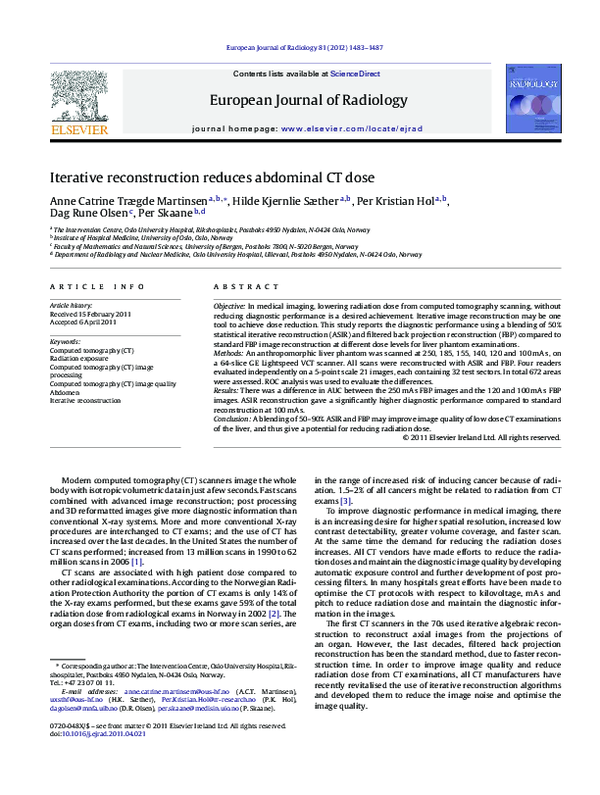 (PDF) Iterative reconstruction reduces abdominal CT dose
