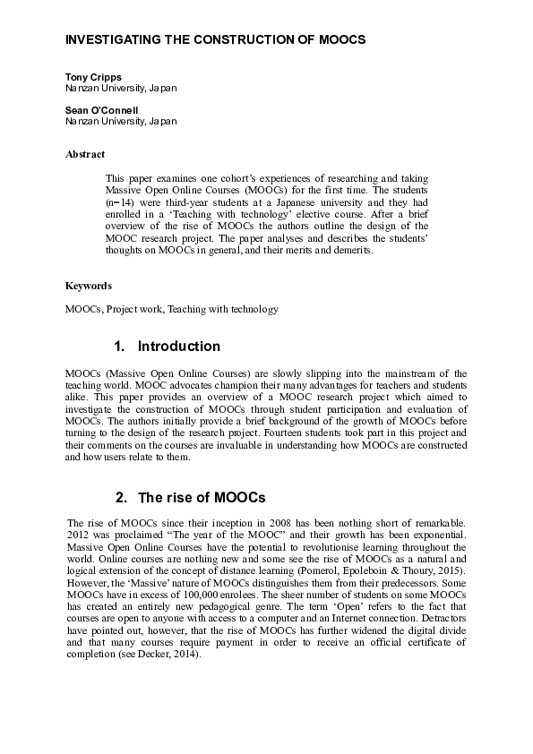 (DOC) INVESTIGATING THE CONSTRUCTION OF MOOCS (Proceedings)