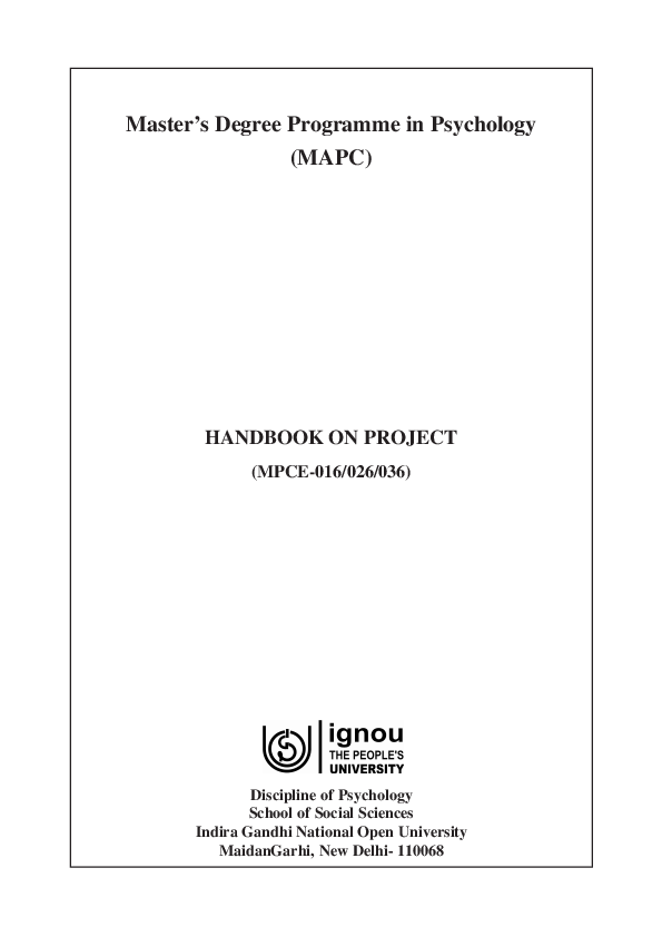 (PDF) Master's Degree Programme in Psychology (MAPC) HANDBOOK ON
